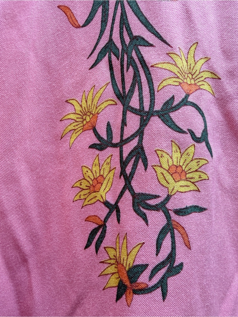 Pink Floral Kurti Navy Trim Embroidery Hand Painted Buttons & Yellow Flowers π - Picture 6 of 7